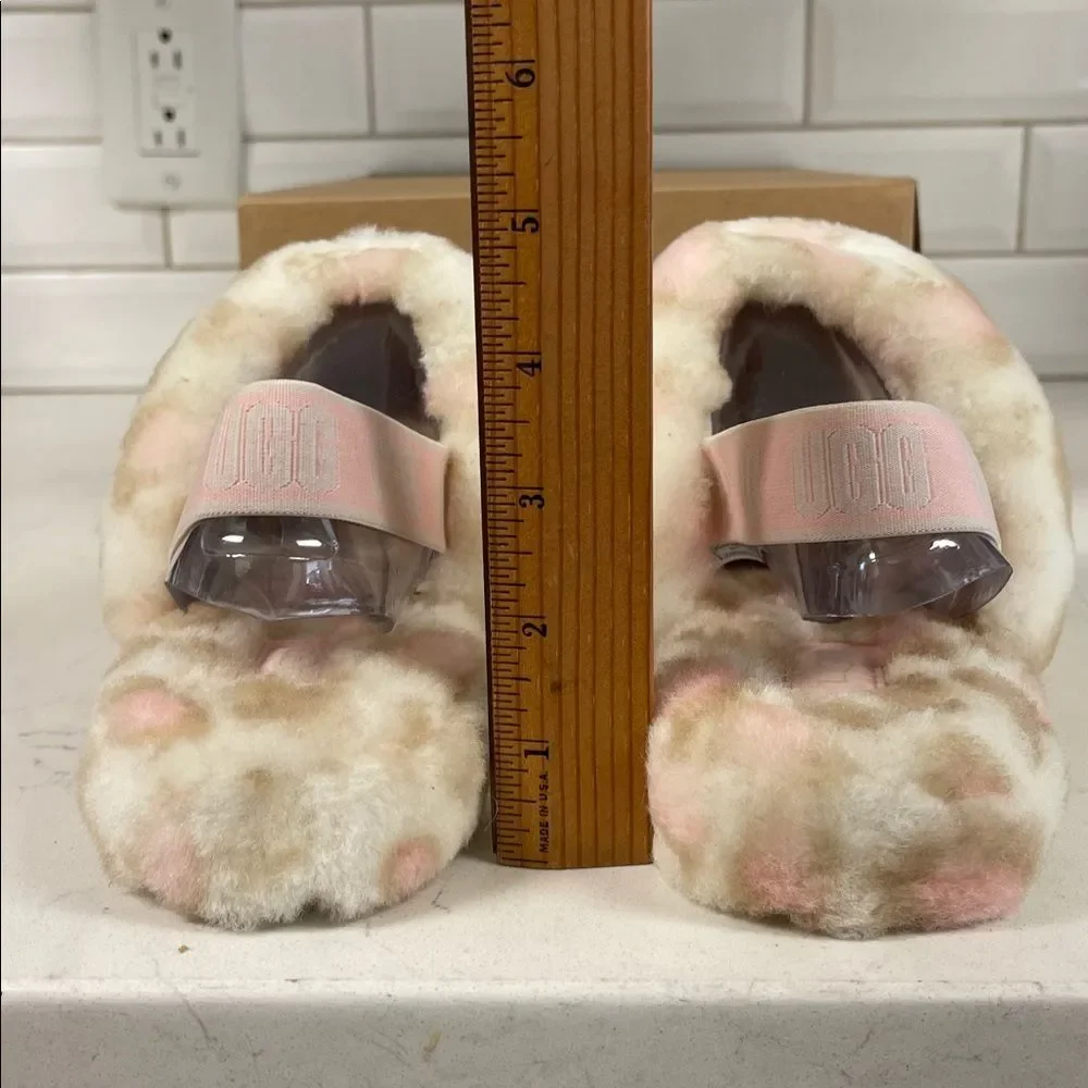 UGG Kids' Fluff Yeah Slide Panther Print Size 6 Pink & Tan Leopard Print